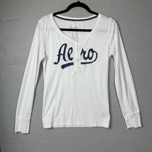 Aeropostale Vintage Y2K Women's White Henley Top Bella Swan Elena Gilbert Sz XL